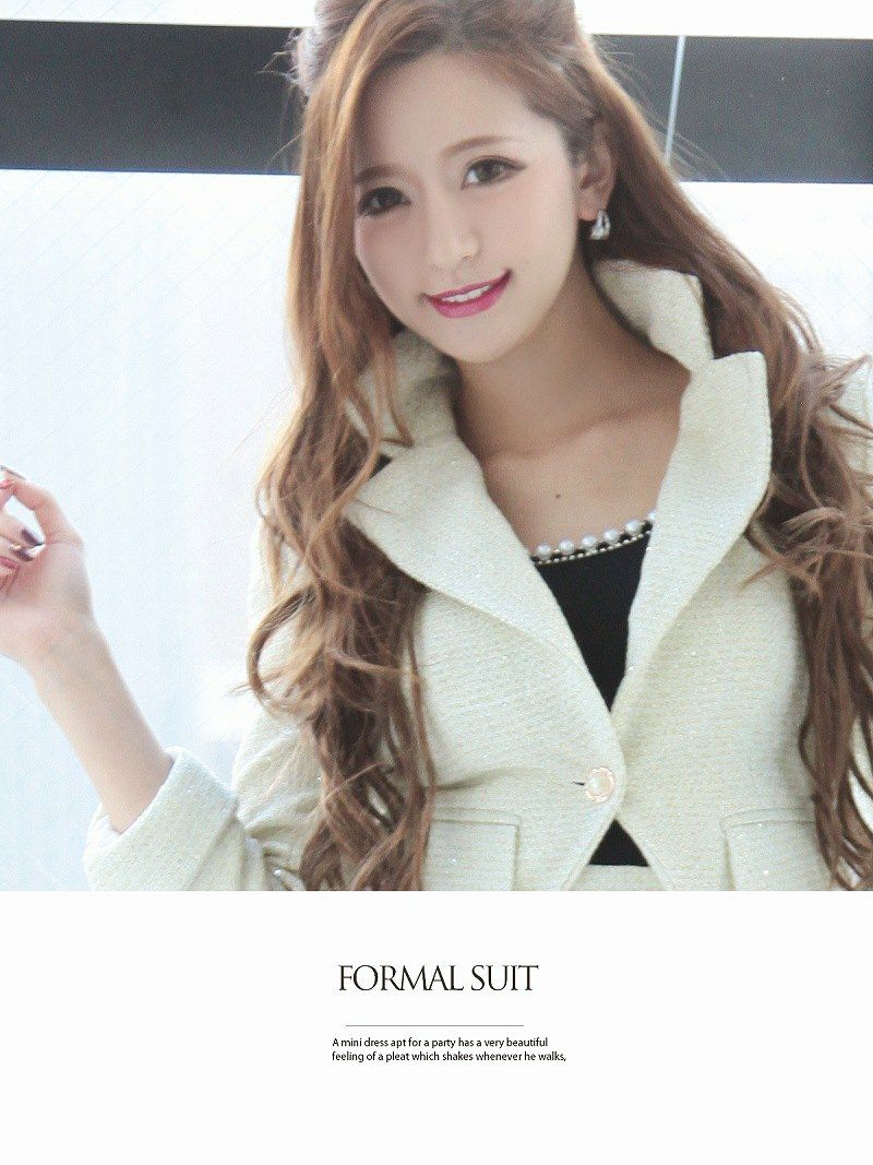 結婚式・お呼ばれに！美ラメ入りツイードスーツ 丸山慧子 着用キャバスーツ【Ryuyu】【リューユ】膝丈フレアーキャバスーツ 式スーツ/フォーマルスーツにも♪