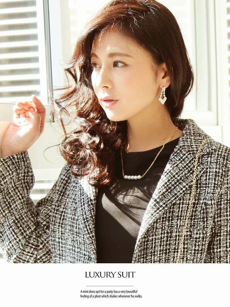 結婚式・お呼ばれに！【BelsiaLux】ツイードペプラムジャケット大人フォーマルスーツ  ワンピスーツ2pセットアップキャバスーツ/式スーツ 女性 フォーマルにも【ベルシアリュクス】
