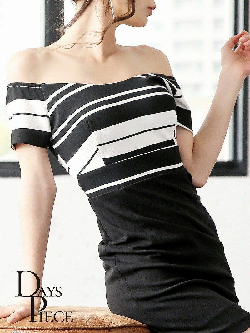 オフショルmonotoneマルチボーダー韓国ドレス Days Piece ハイウエスト切替キャバワンピース デイズピース Rew You リューユ オフショルmonotoneマルチボーダー韓国ドレス Days Piece ハイウエスト切替キャバワンピース デイズピース Rew You リューユ