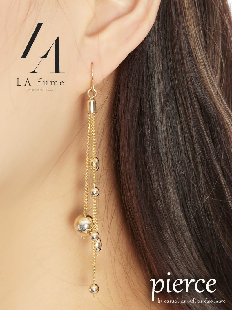 【LAfume】メタルballロングチェーンフックピアス パーティードレスやキャバクラドレスにも◎アクセサリー【ラフューム】