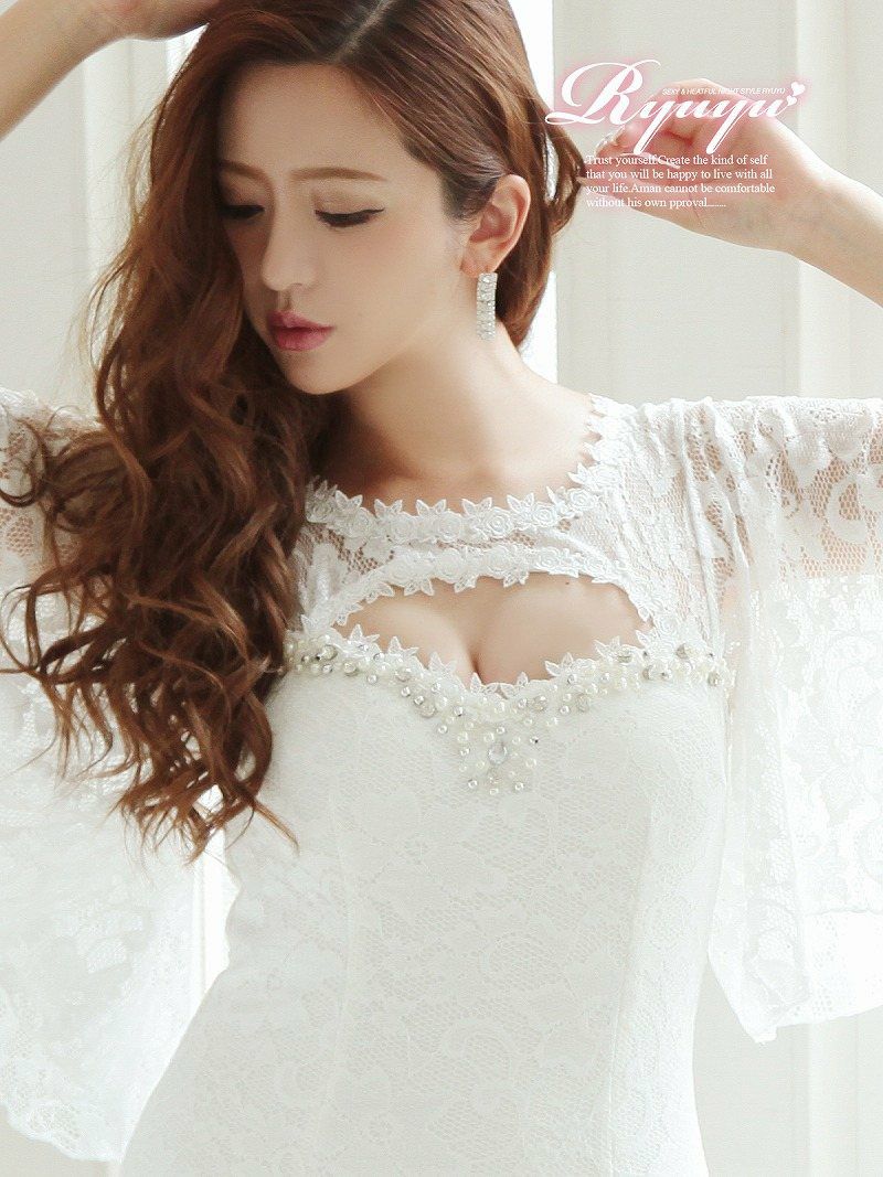 バタフライスリーブ谷間魅せsexyミニドレス 丸山慧子 着用キャバドレス【Ryuyu】【リューユ】バストカット総レースキャバクラドレス