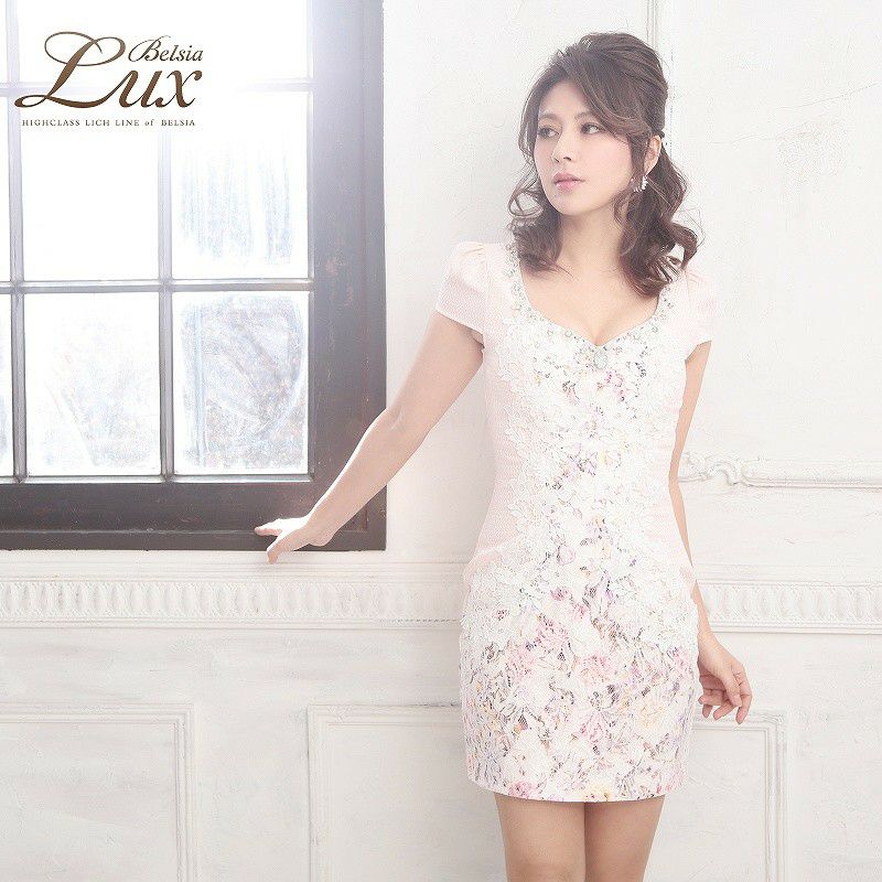 【BELSIA LUX】上質クロシェレース花柄キャバタイトミニドレス ryuyu ベルシアリュクス 袖付タイトドレス