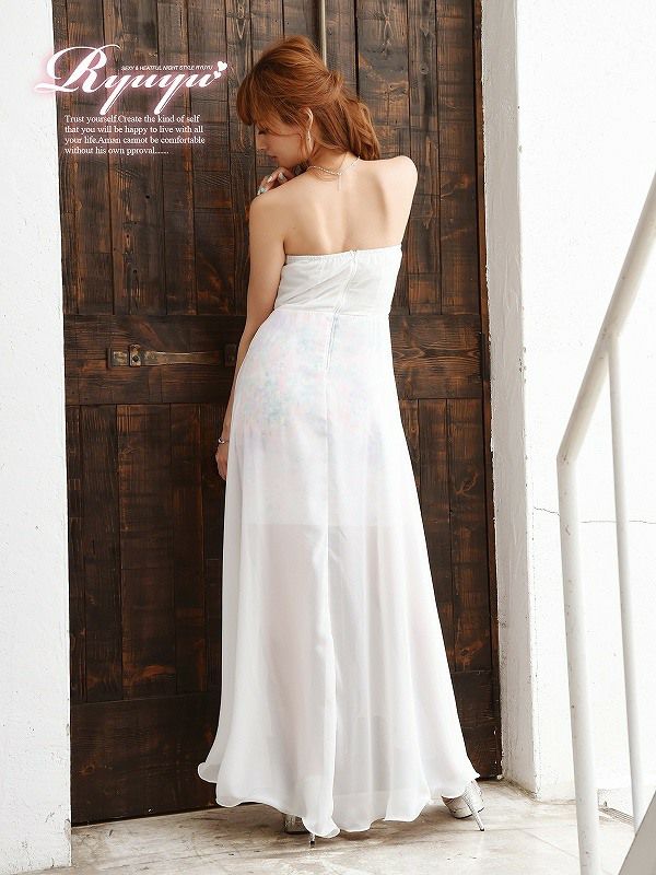 エアリー美姫!ジャガードレース花柄前ミニロングドレス 華沢友里奈 着用ロングドレス【Ryuyu】【リューユ】ロングテールシフォンキャバロングドレス