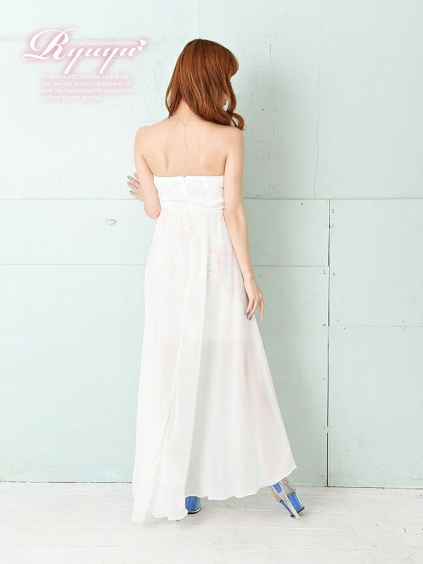 エアリー美姫!ジャガードレース花柄前ミニロングドレス 華沢友里奈 着用ロングドレス【Ryuyu】【リューユ】ロングテールシフォンキャバロングドレス
