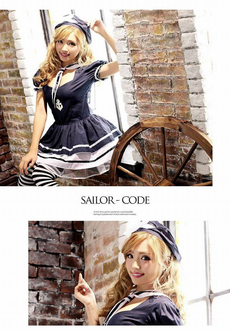 【即納】【キャバコスプレ!!】マリンセーラーガール!ボリュームパニエふわcuteな水兵さんコスプレ3点SET
