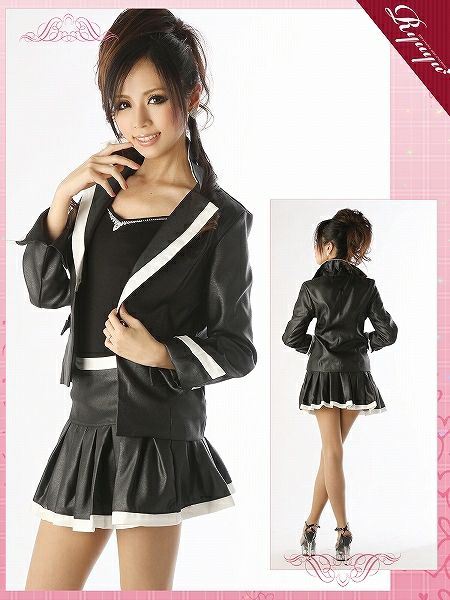 cuteで甘カワ裾BOXプリーツパイピング入りマットシャイニーツ【Ryuyu】小悪魔キャバスーツ