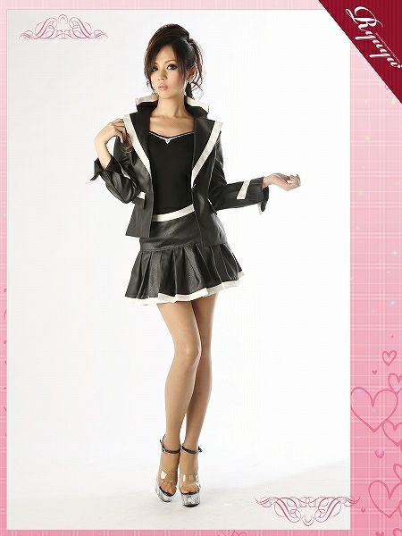 cuteで甘カワ裾BOXプリーツパイピング入りマットシャイニーツ【Ryuyu】小悪魔キャバスーツ