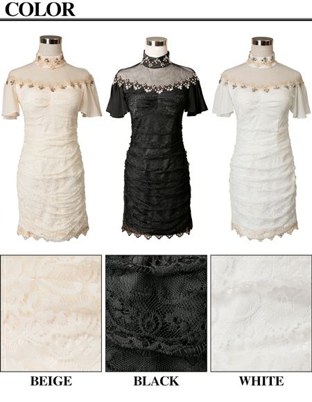【BELSIA】ボレロ風袖付きレースミニドレス/フリル袖Elegantフォーマルライン