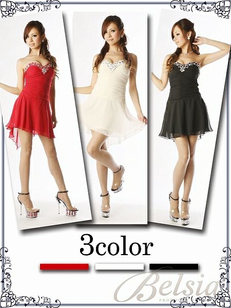 【BELSIA】妖精フェアリーなロングテールカットシフォンミニドレス