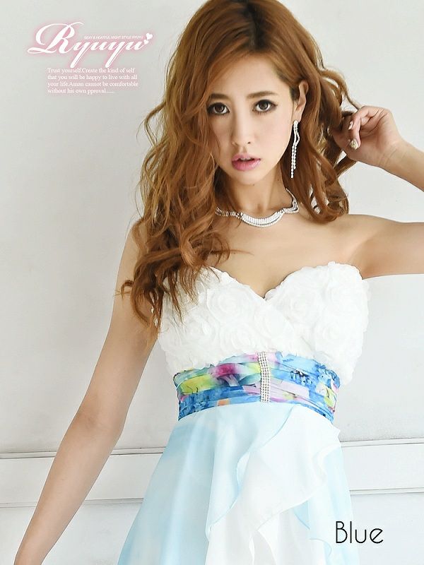 Lサイズ追加!! 美胸立体flower*優美な魅惑グラデ花柄ミニinシフォンロングドレス/姉ageha青木りえ（あおきりえ）ちゃん着用ロングドレス