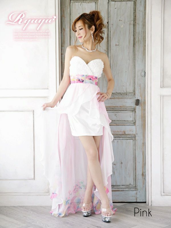 Lサイズ追加!! 美胸立体flower*優美な魅惑グラデ花柄ミニinシフォンロングドレス/姉ageha青木りえ（あおきりえ）ちゃん着用ロングドレス