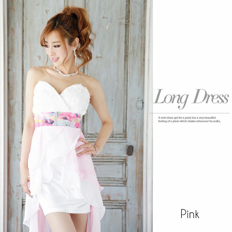 Lサイズ追加!! 美胸立体flower*優美な魅惑グラデ花柄ミニinシフォンロングドレス/姉ageha青木りえ（あおきりえ）ちゃん着用ロングドレス