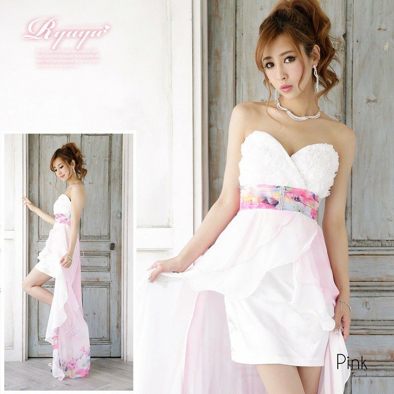 Lサイズ追加!! 美胸立体flower*優美な魅惑グラデ花柄ミニinシフォンロングドレス/姉ageha青木りえ（あおきりえ）ちゃん着用ロングドレス