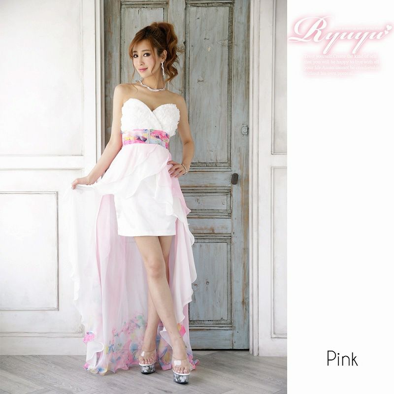 Lサイズ追加!! 美胸立体flower*優美な魅惑グラデ花柄ミニinシフォンロングドレス/姉ageha青木りえ（あおきりえ）ちゃん着用ロングドレス