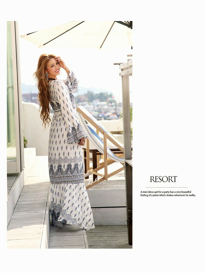 【Rvate】2WAY!!西海岸風ペイズリー柄ラップロングワンピース 長袖 マキシ丈ワンピース マキシワンピ ビーチワンピース