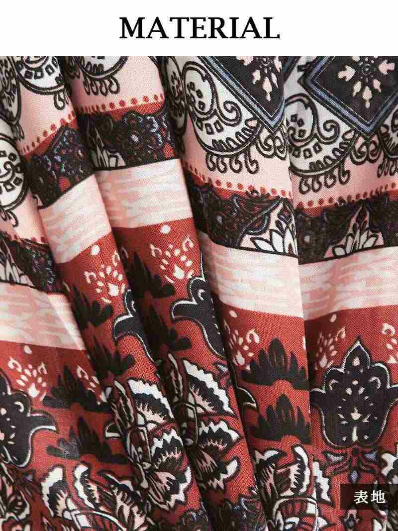 【Rvate】2WAY!!海外セレブ風エスニック柄 マキシ丈ワンピース マキシワンピ カシュクール長袖ロングワンピース リゾート