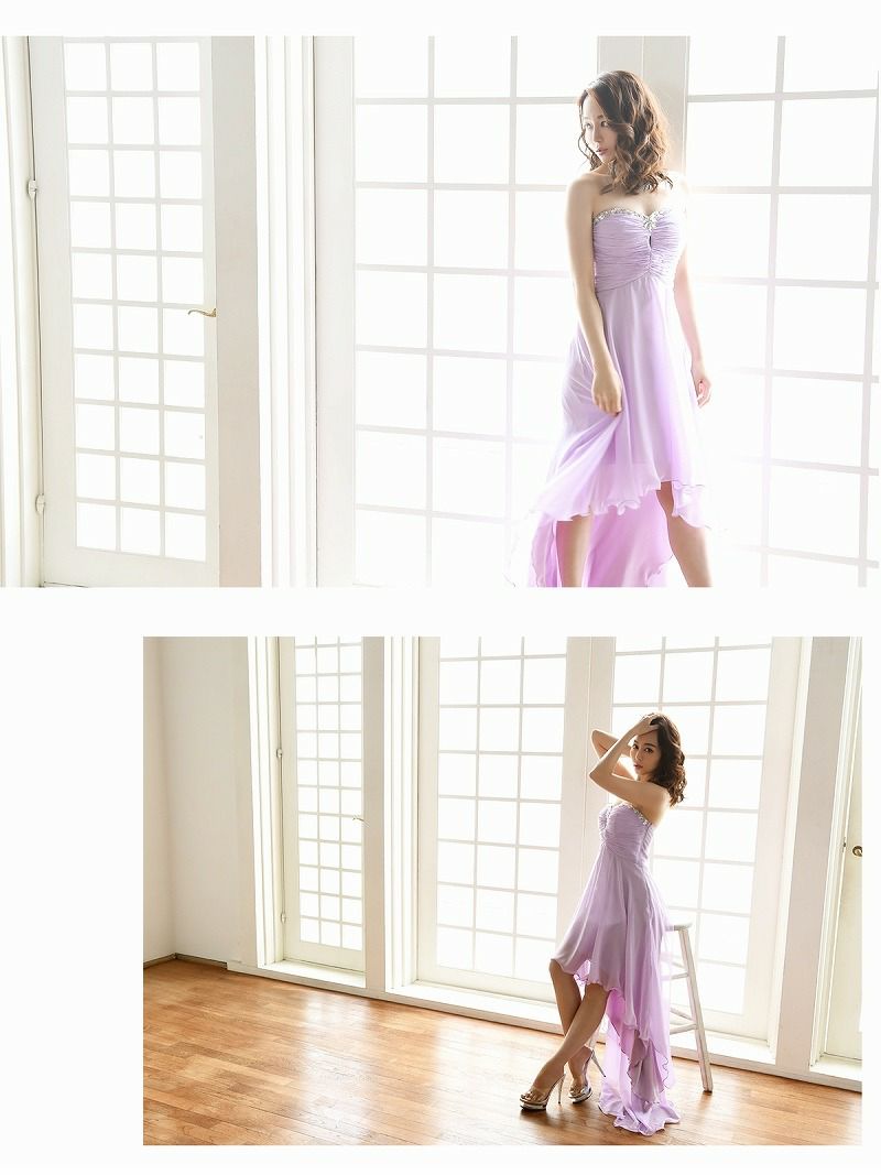 シフォンAライン前ミニロングドレス【Ryuyu】【リューユ】テールカットキャバクラロングドレス