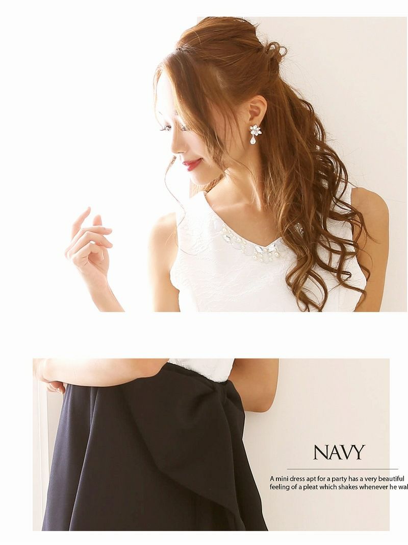 BackリボンバイカラーAラインミニドレス 丸山慧子 着用キャバドレス【Ryuyu】【リューユ】ハイウエスト切り替えフレアーキャバドレス