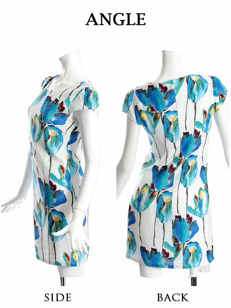 【Belsia】大きいサイズ完備!!水彩flowerワンピース 袖付きキャバクラワンピース【ベルシア】