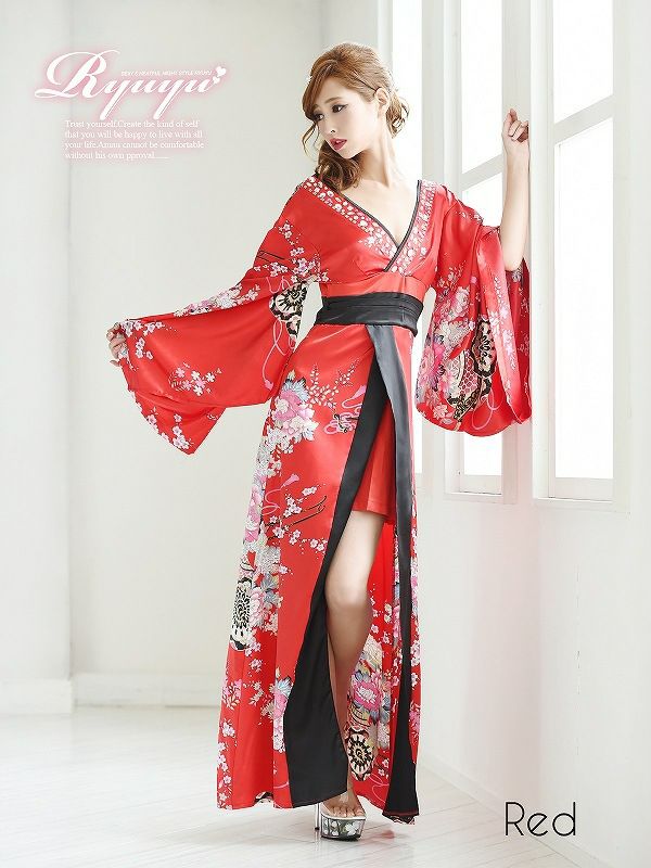 【流遊】花魁!和華柄前ミニinロングドレス 青木りえ 着用ドレス 【Ryuyu】キャバクラ着物ロングドレス