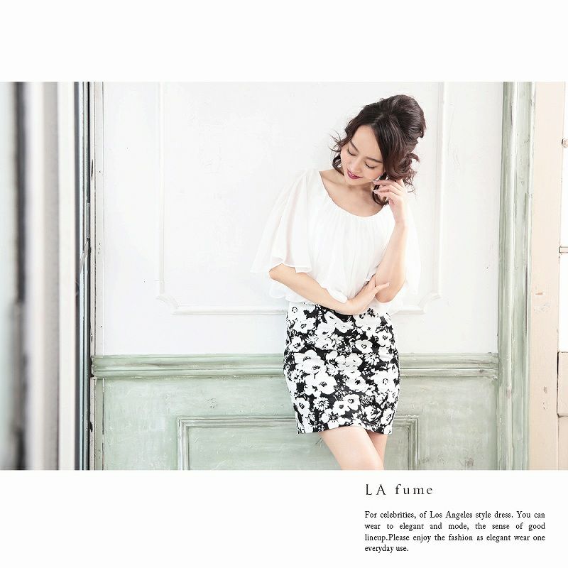 【LAfume】大人ゴシック花柄シフォン袖付キャバワンピース ryuyu リューユ ドルマンシフォンワンピース ラフューム
