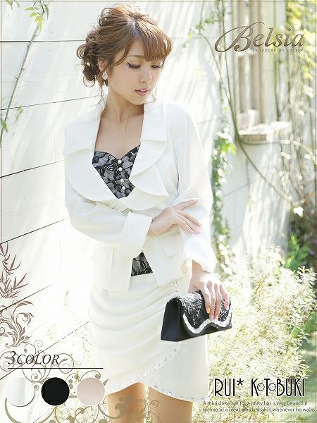 結婚式・お呼ばれに！【BELSIA】寿るいちゃん着用キャバスーツ*フリルEleganceなフェイクインナー付きコルクlineキャバスーツ