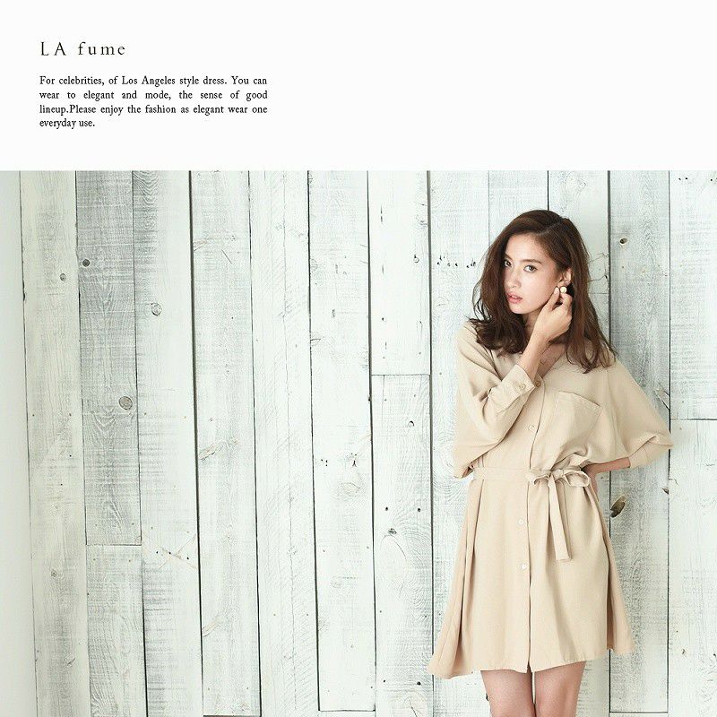 【LAfume】優雅とろみドルマンシャツワンピース 大人ゆるstyleドルマンチュニック【ラフューム】