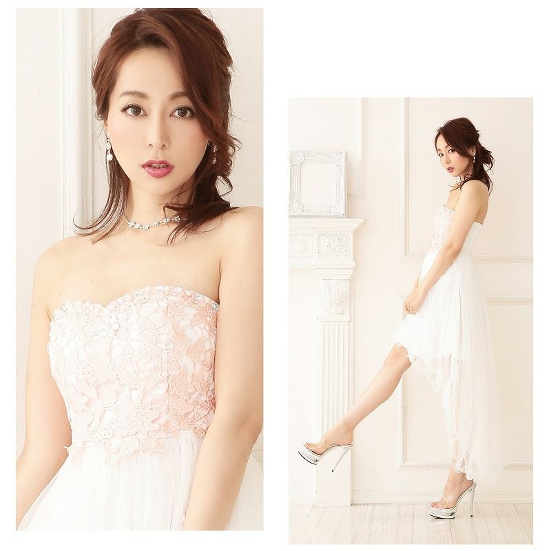 美姫ロングテール!ふわメッシュレースロングドレス【Ryuyu】【リューユ】前ミニキャバクラロングドレス