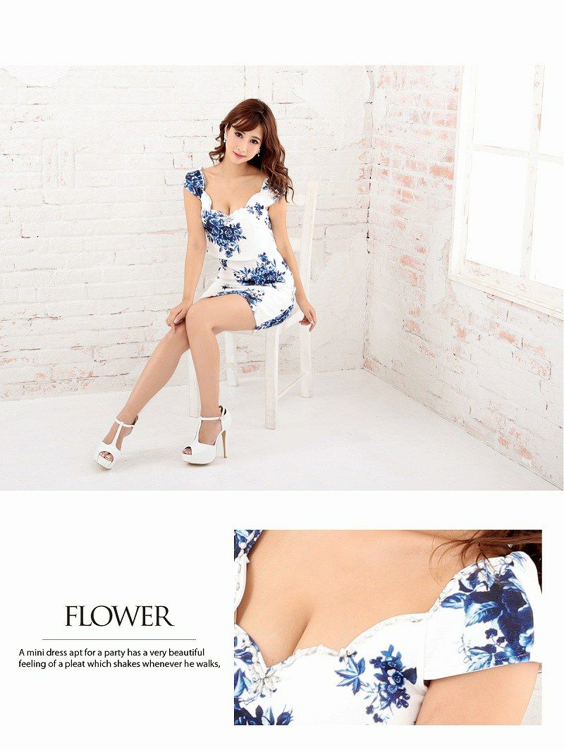 お腹レース2p風flowerミニドレス 青木りえ 着用キャバドレス【Ryuyu】【リューユ】ストレッチキャバクラドレス