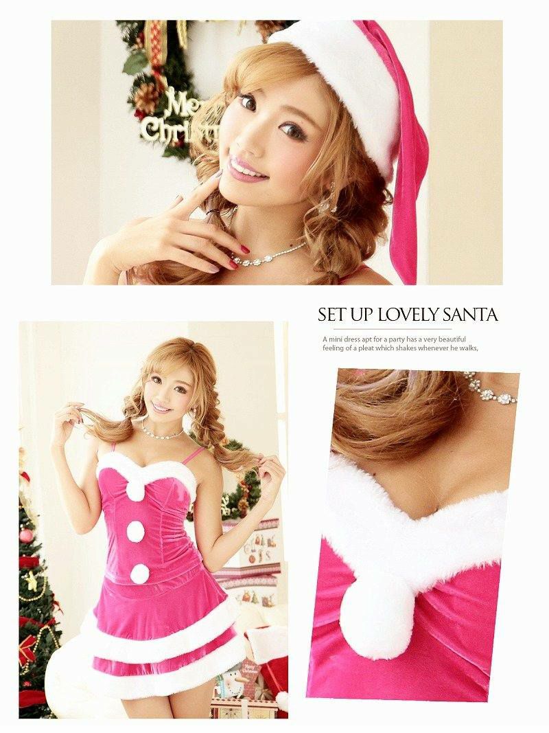 【即納】【キャバサンタ4点set】クリスマスピンクサンタ 二段フリルふわモコ2ピースサンタドレス  ファーレッグ付サンタコスプレ