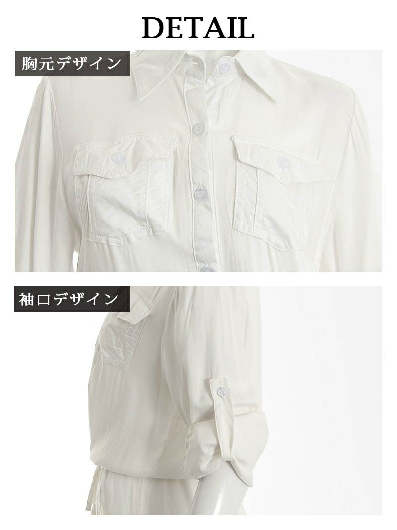 2WAY!!長袖ロングシャツワンピース 【Rvate/アールべート】(M)(ホワイト/ワイン/カーキ/ブルー/ブラック/ネイビー)