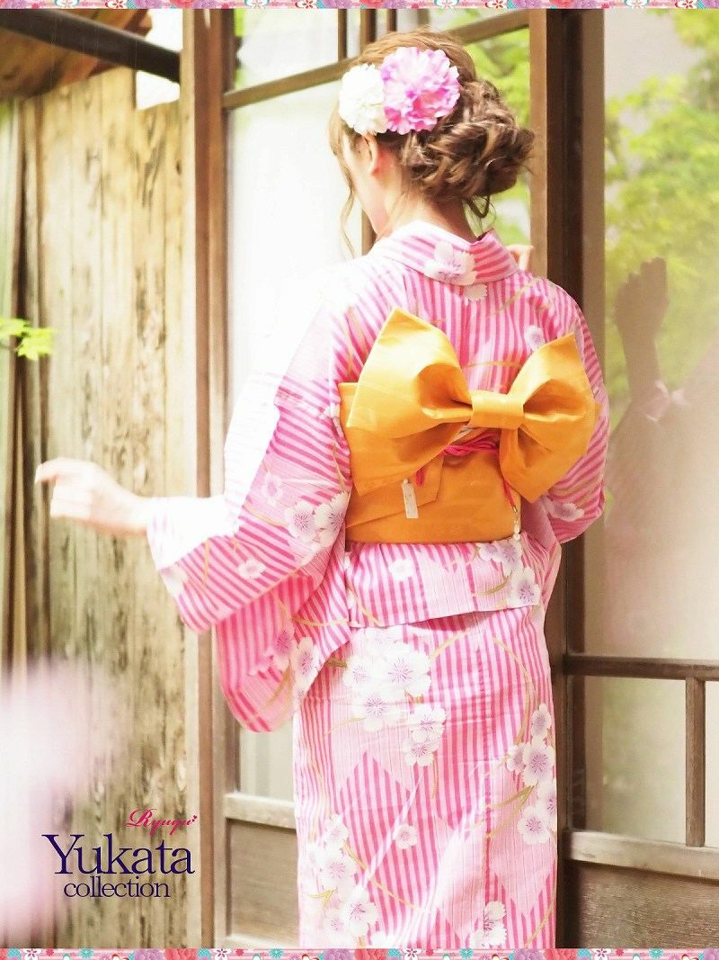 【即納】二部式浴衣4点セット!!桜×矢絣縞キャバ浴衣 丸山慧子 着用浴衣 お祭りやイベントで活躍セパレート浴衣