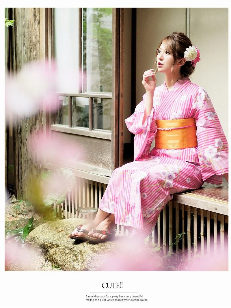 【即納】二部式浴衣4点セット!!桜×矢絣縞キャバ浴衣 丸山慧子 着用浴衣 お祭りやイベントで活躍セパレート浴衣