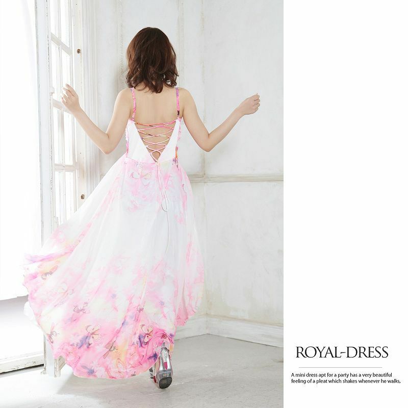 【S/M/Lサイズ完備】バタフライ美グラデーション前ミニロングドレス ryuyu リューユ ティアードシフォン前ミニinキャバロングドレス