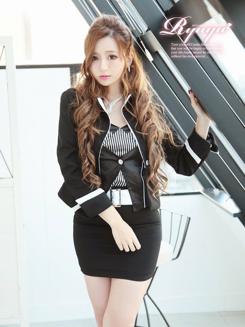 インナー付3点set!!sexyキャバクラスーツ 丸山慧子 着用キャバスーツ【Ryuyu】【リューユ】配色バイカラーセットアップキャバスーツ