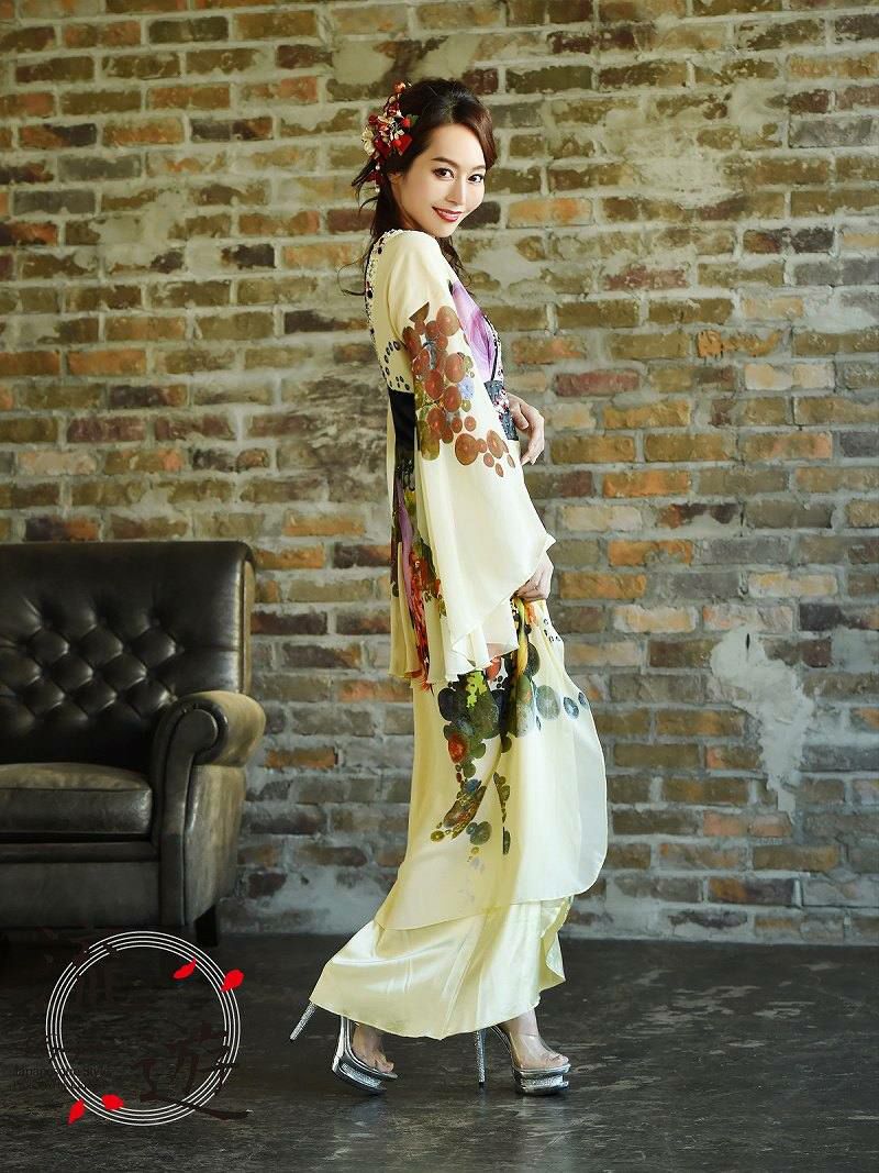 花魁ドレス!和柄シフォン振袖着物ドレス花魁キャバクラロング 花魁ドレス!和柄シフォン振袖着物ドレス花魁キャバクラロング