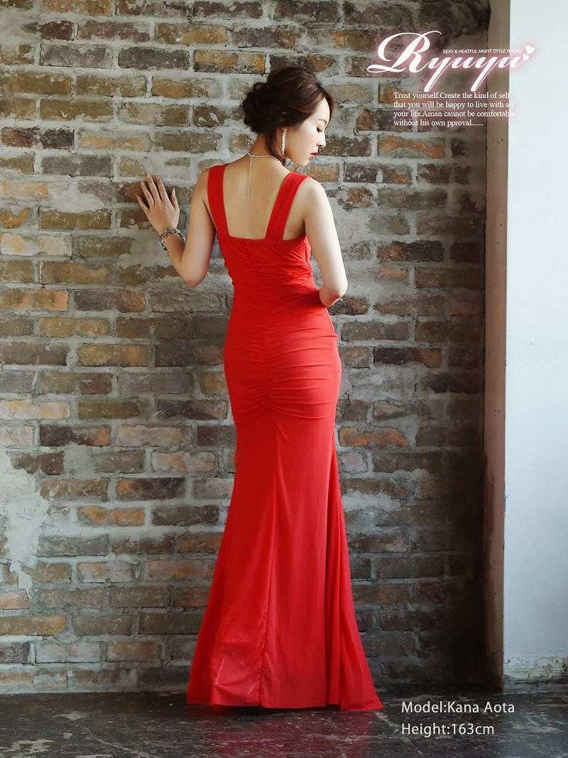 優美な極上celebな赤ロングドレス 【Ryuyu】【リューユ】メッシュレースキャバドレス 赤
