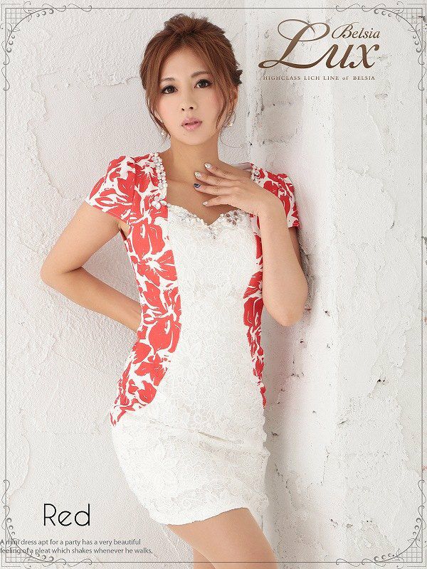 【BELSIA LUX】上質Flower刺繍レース袖付ミニドレス/ボレロ風キャバドレス