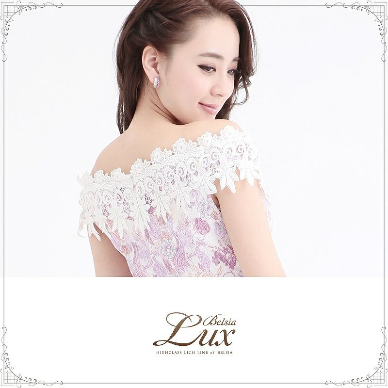 【BELSIA LUX】ペイズリー花柄オフショルキャバドレス ryuyu ベルシアリュクス ストレッチ花柄ミニドレス