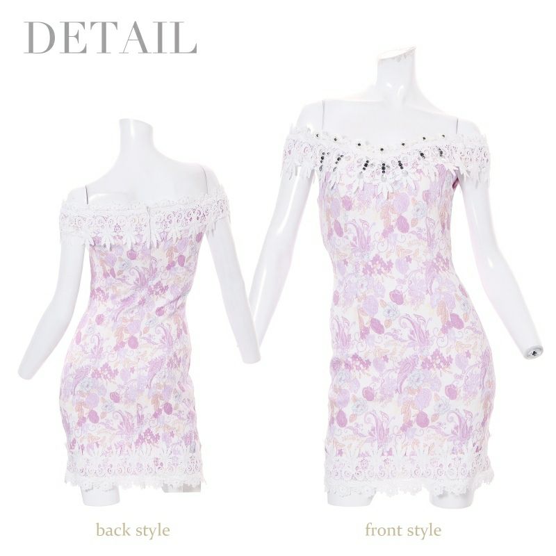【BELSIA LUX】ペイズリー花柄オフショルキャバドレス ryuyu ベルシアリュクス ストレッチ花柄ミニドレス