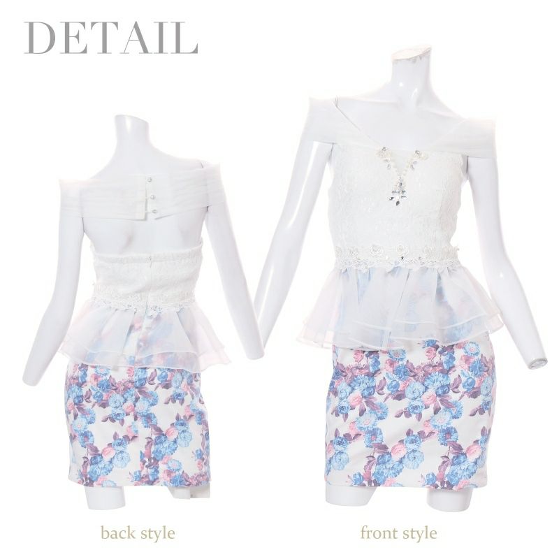 【BELSIA】上質オーガンジーオフショル花柄キャバミニドレス ベルシア ryuyu パニエペプラムミニドレス