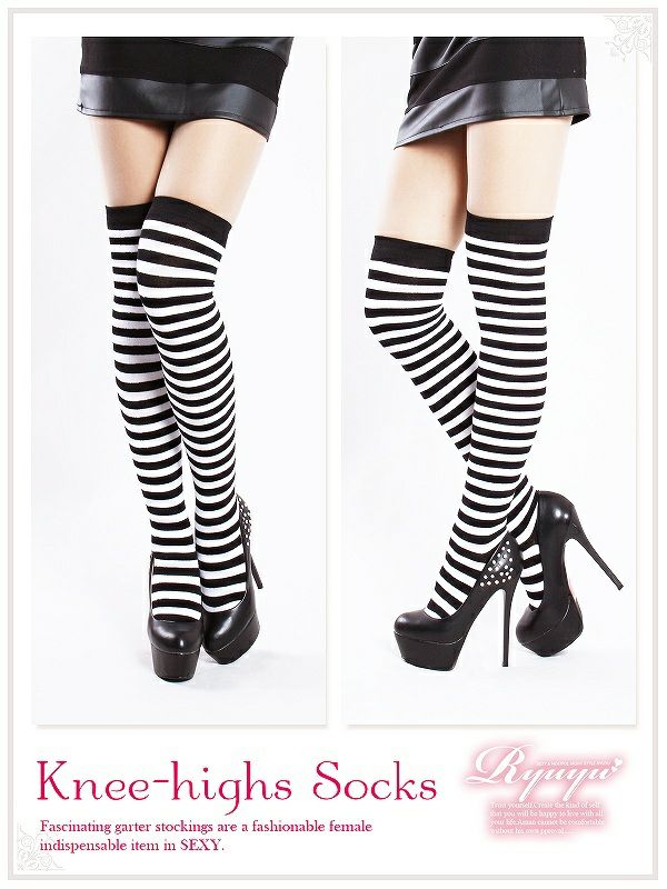 【メール便対応】 キャバコスプレに◎ボーダーニーハイソックス/デイリーもコスプレもお目立ちニーハイソックス
