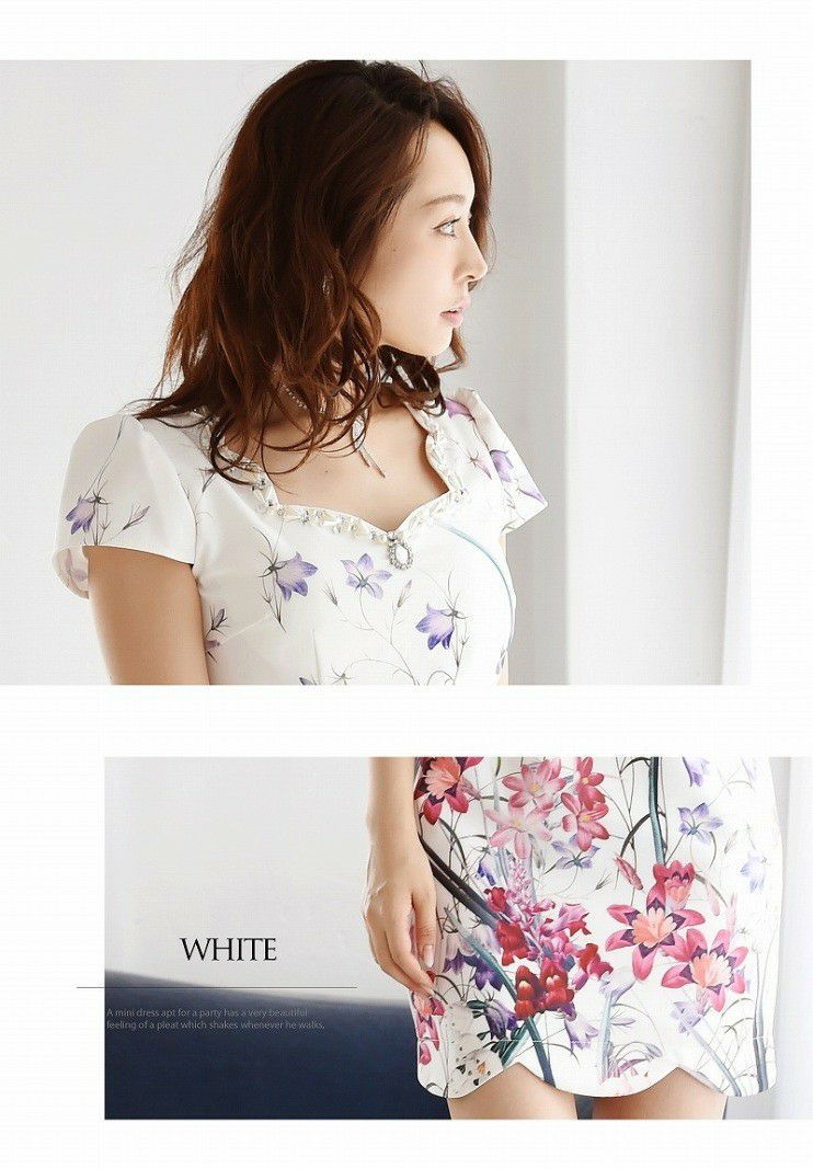 【BelsiaLux】大人floral!上質花柄袖付ミニドレス 花柄キャバクラドレス【ベルシアリュクス】