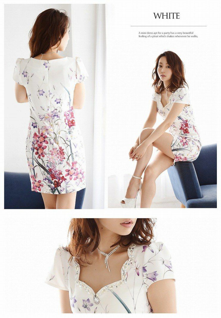 【BelsiaLux】大人floral!上質花柄袖付ミニドレス 花柄キャバクラドレス【ベルシアリュクス】