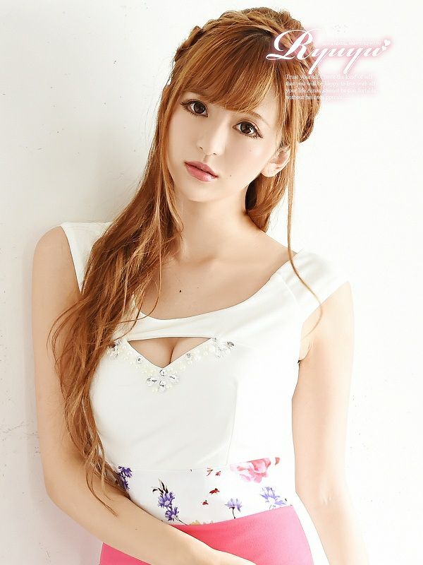 ボーダー花柄ノースリーブミニドレス 丸山慧子 着用キャバドレス【Ryuyu】【リューユ】バストカットキャバクラドレス