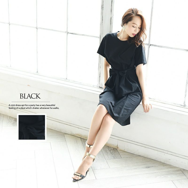 【LAfume】リラックス前結びゆったりTシャツキャバワンピース ビッグTシャツ カジュアル○ 袖付膝丈ワンピース　【ラフューム】