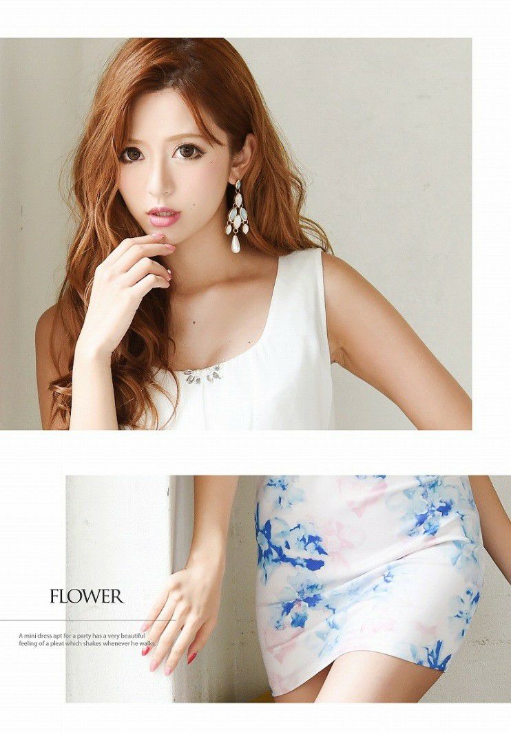 レイヤード重ねシフォン水彩花柄ミニドレス 丸山慧子 着用キャバドレス【Ryuyu】【リューユ】ストレッチ花柄キャバクラドレス