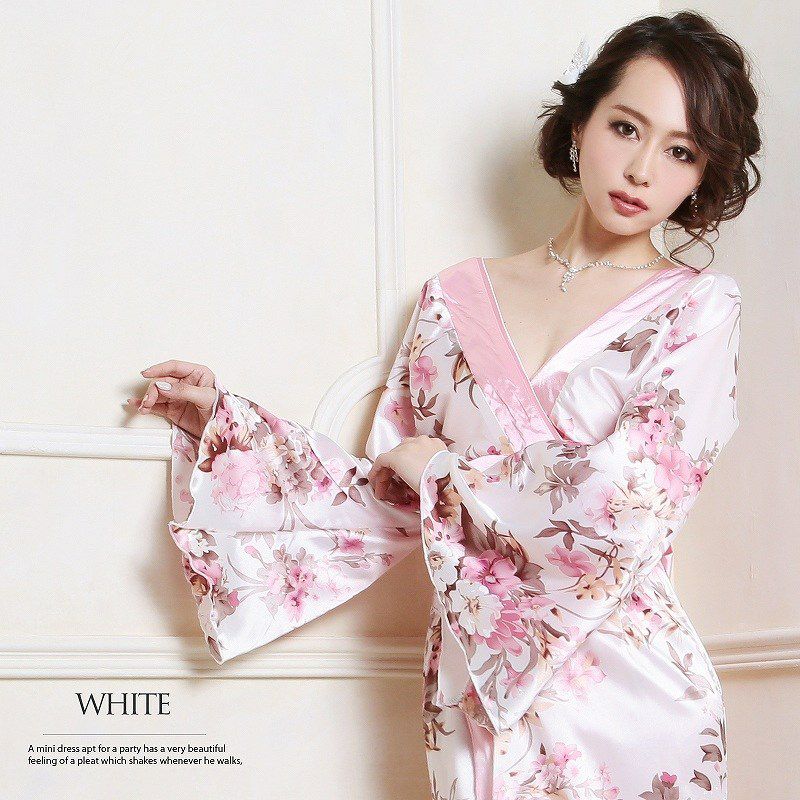 【流遊】 ふんわり癒し桜和華柄ロング着物ドレス ryuyu リューユ キャバクラ 花魁サテン ロングドレス
