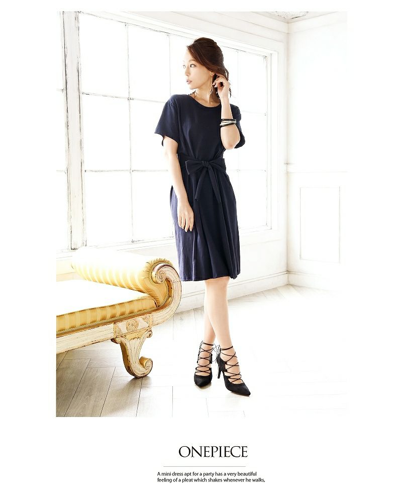 【LAfume】リラックス前結びゆったりTシャツキャバワンピース ビッグTシャツ カジュアル○ 袖付膝丈ワンピース
