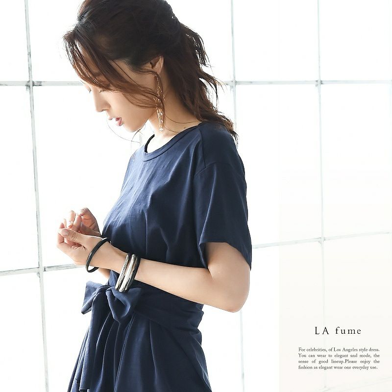 【LAfume】リラックス前結びゆったりTシャツキャバワンピース ビッグTシャツ カジュアル○ 袖付膝丈ワンピース